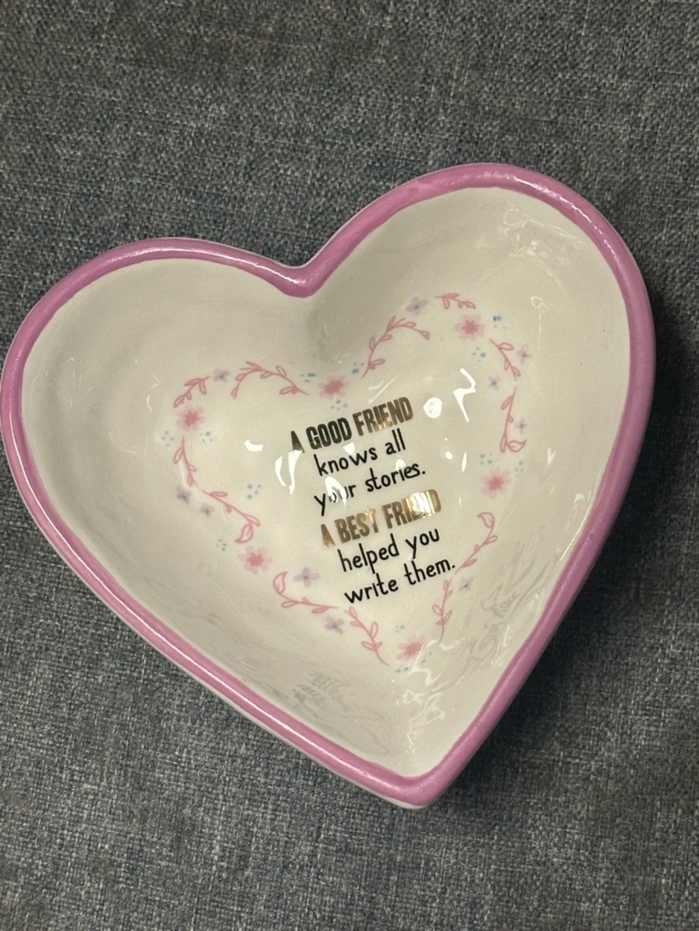 Francesca’s + Natural Life Pink Heart Ceramic Dish - Friendship Quote